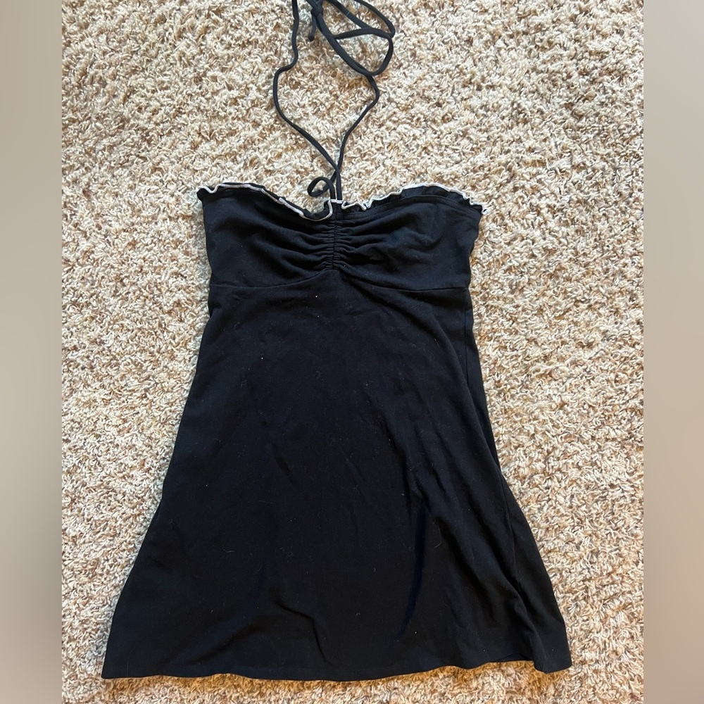 Lettuce-Edge Halter Mini Dress, black, size S